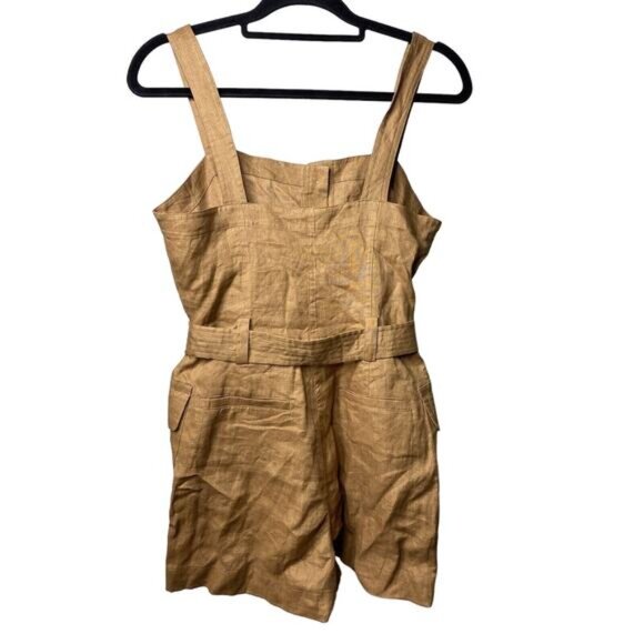 A.L.C. ALC Gilmour Jumpsuit Romper Cafe Brown Linen Tie Waist Utility Women's 4 - Picture 3 of 7